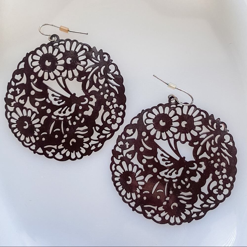 PAPARAZZI • Brown Metal Laser Cut Statement Earrings